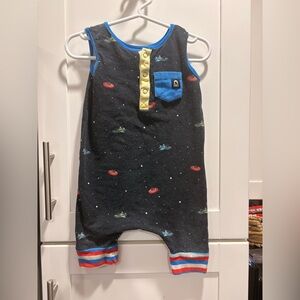 Rags to Raches Gray and Blue Romper